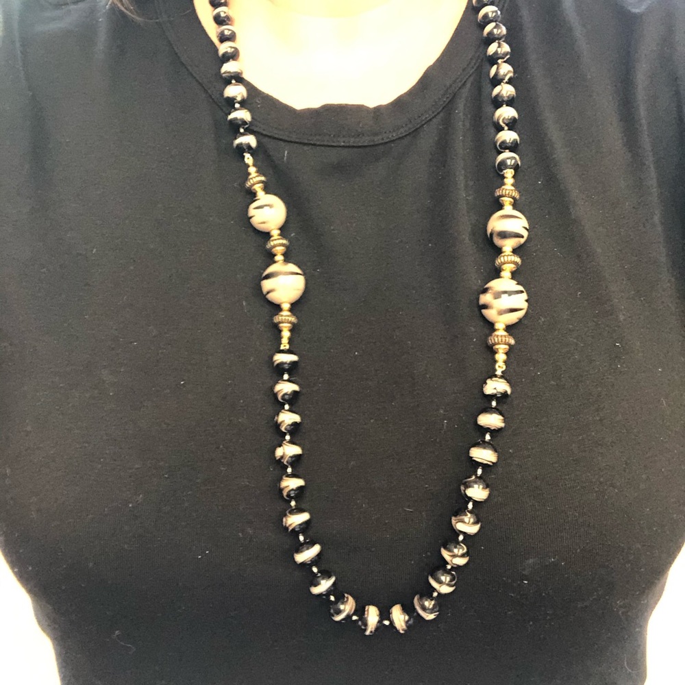 Black Long Bead Necklace
